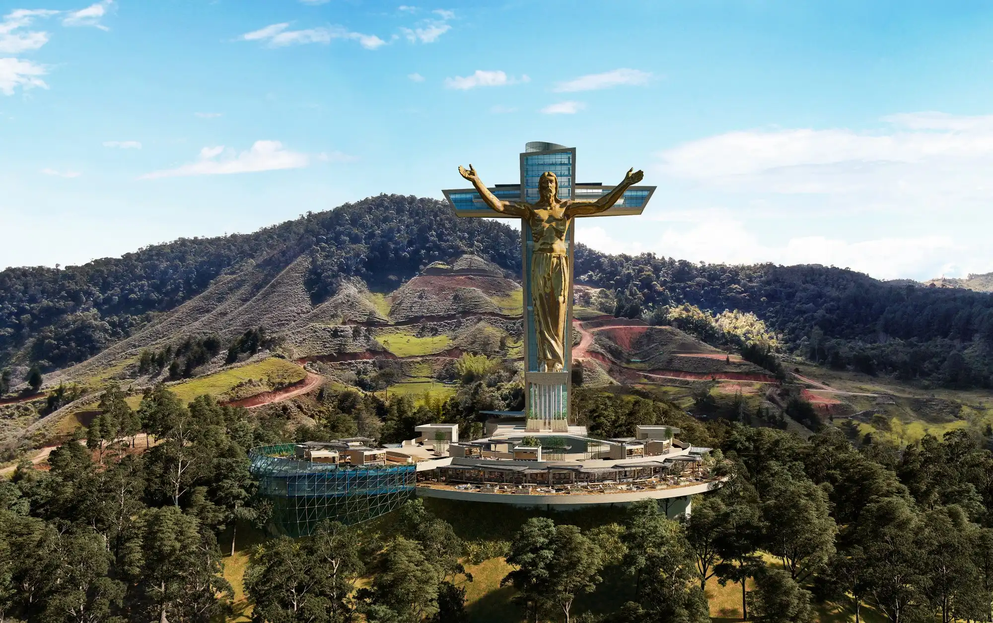 Render del Cristo Resucitado de Montecielo — 86 metros, El Peñol, Antioquia